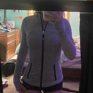 Gray and white LuLuLemon zip up jacket